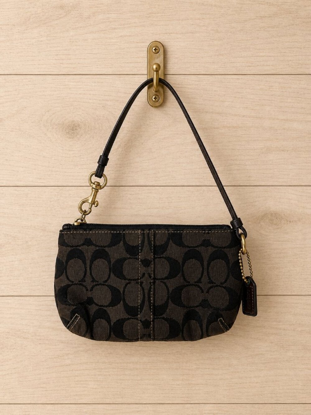 Coach Signature Jacquard Wristlet Chocolate Brown Y2K Mini Bag EUC - Picture 3 of 6